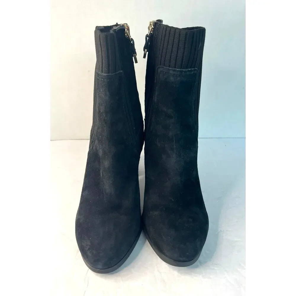 Vionic Kaylee Black Suede/Knit Water‎ Resistant Block Heel Zip Ankle Boots Sz 7